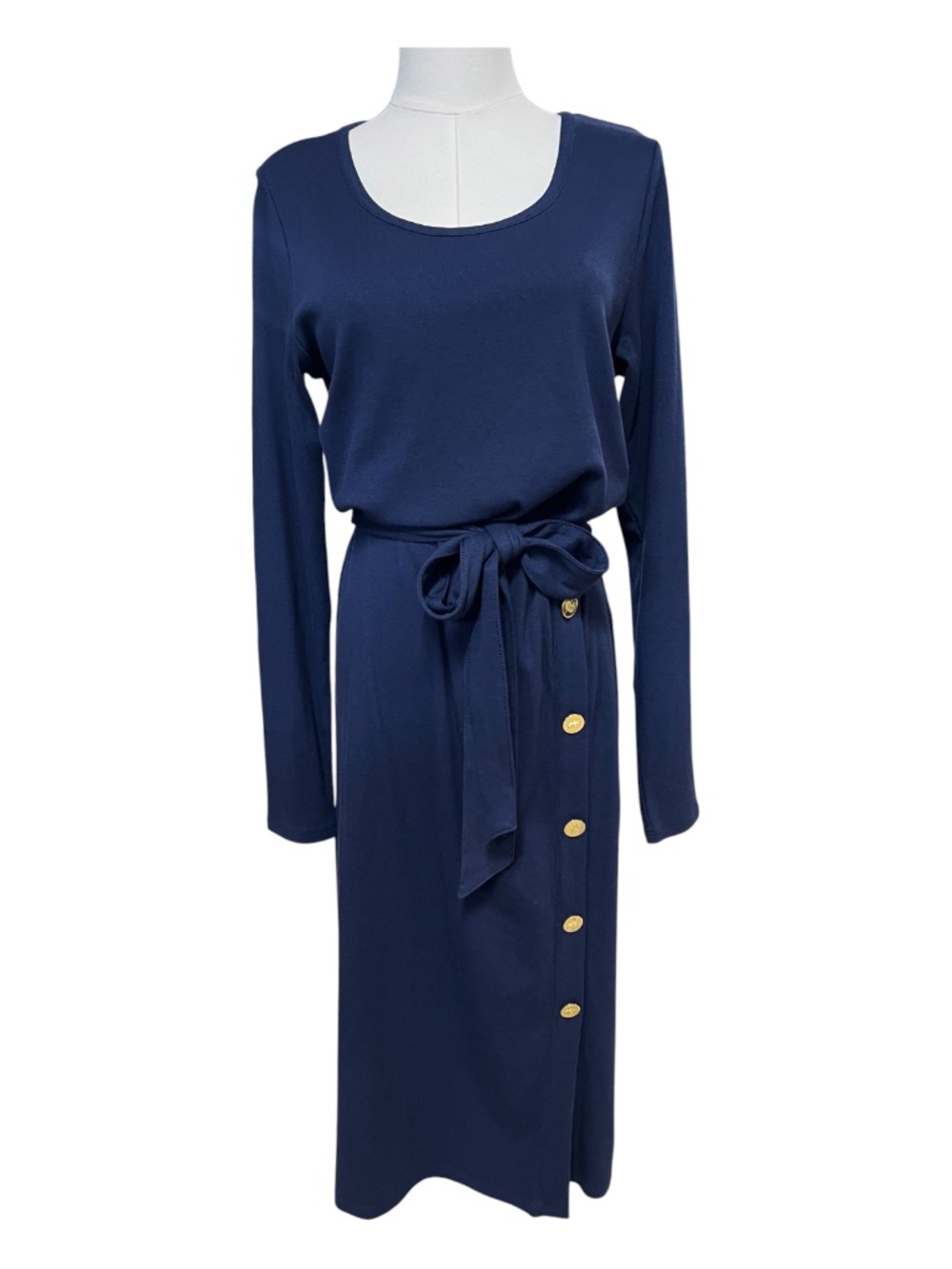 🆕 NWT Ralph Lauren Navy Blue Belted Midi Dress | Size 14